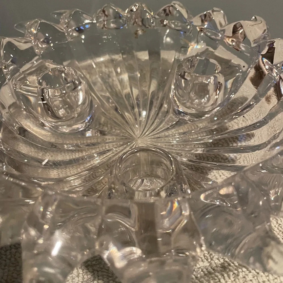 Party lite Aurora Crystal footed candlestick holds 3 taper candles 9.5x3 - Picture 2 of 2